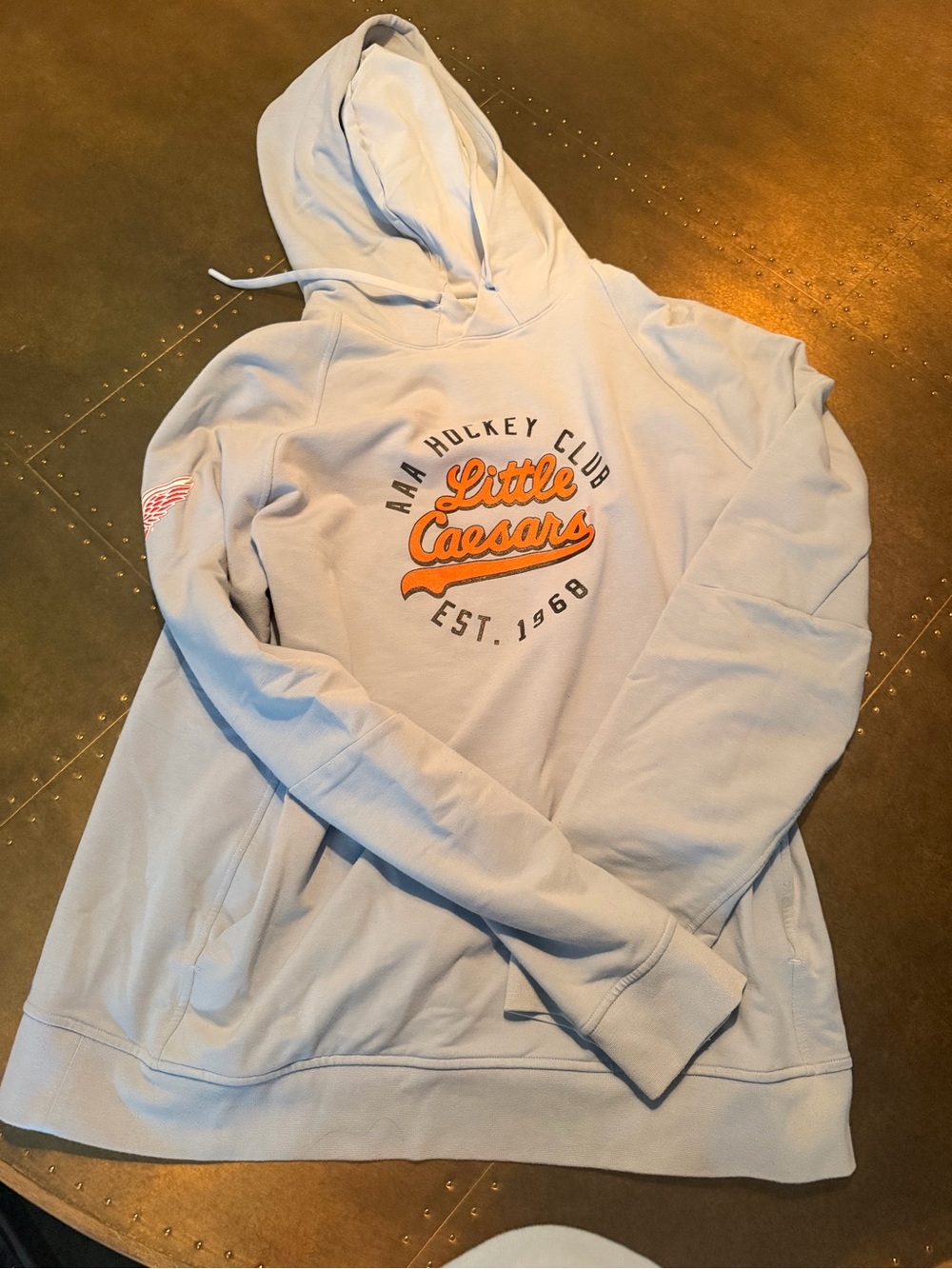 lululemon athletica Light Blue Hoodie with Orange Little Caesars Graphic